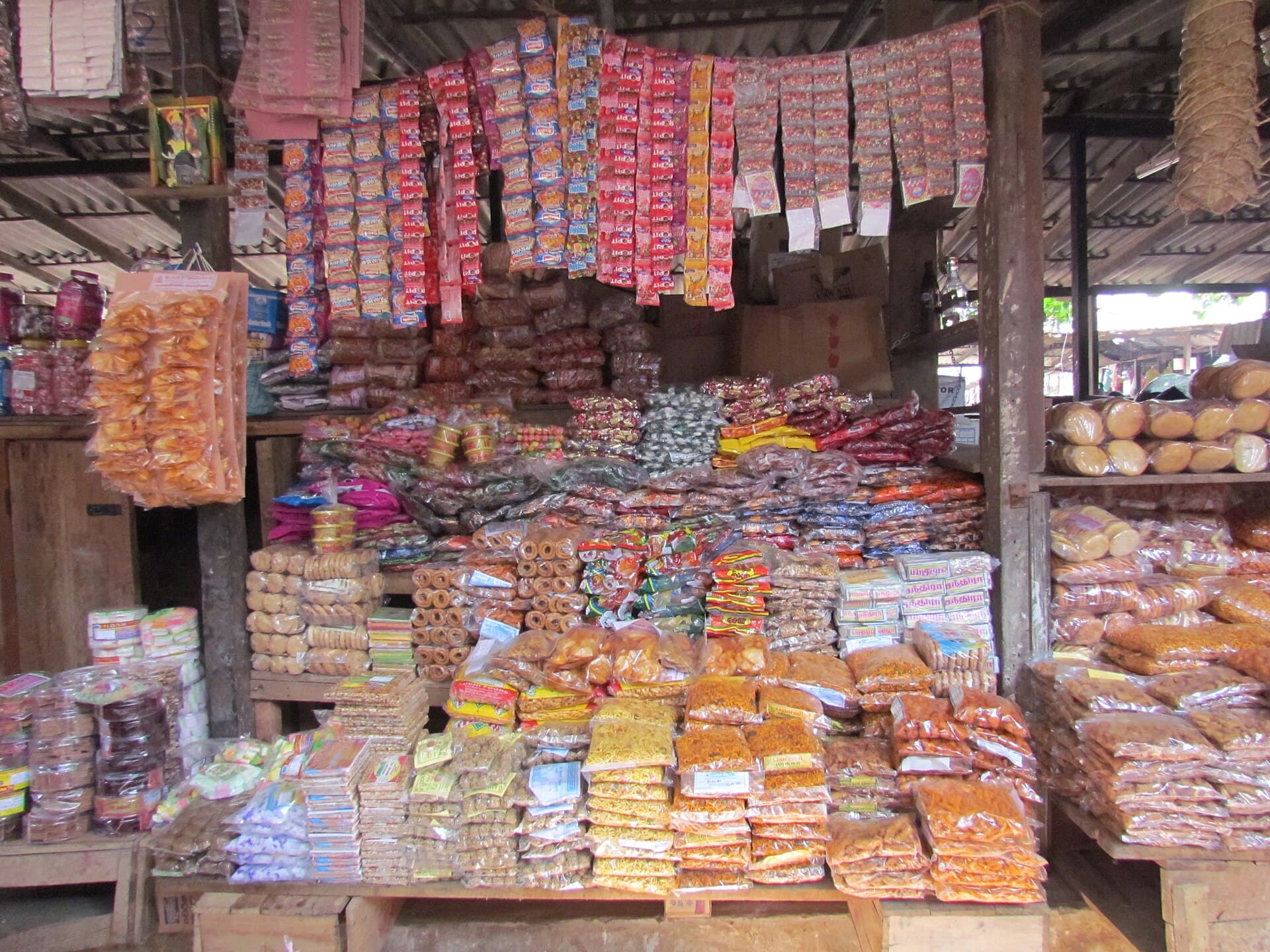 Jaffna town market street with vendors and local shops